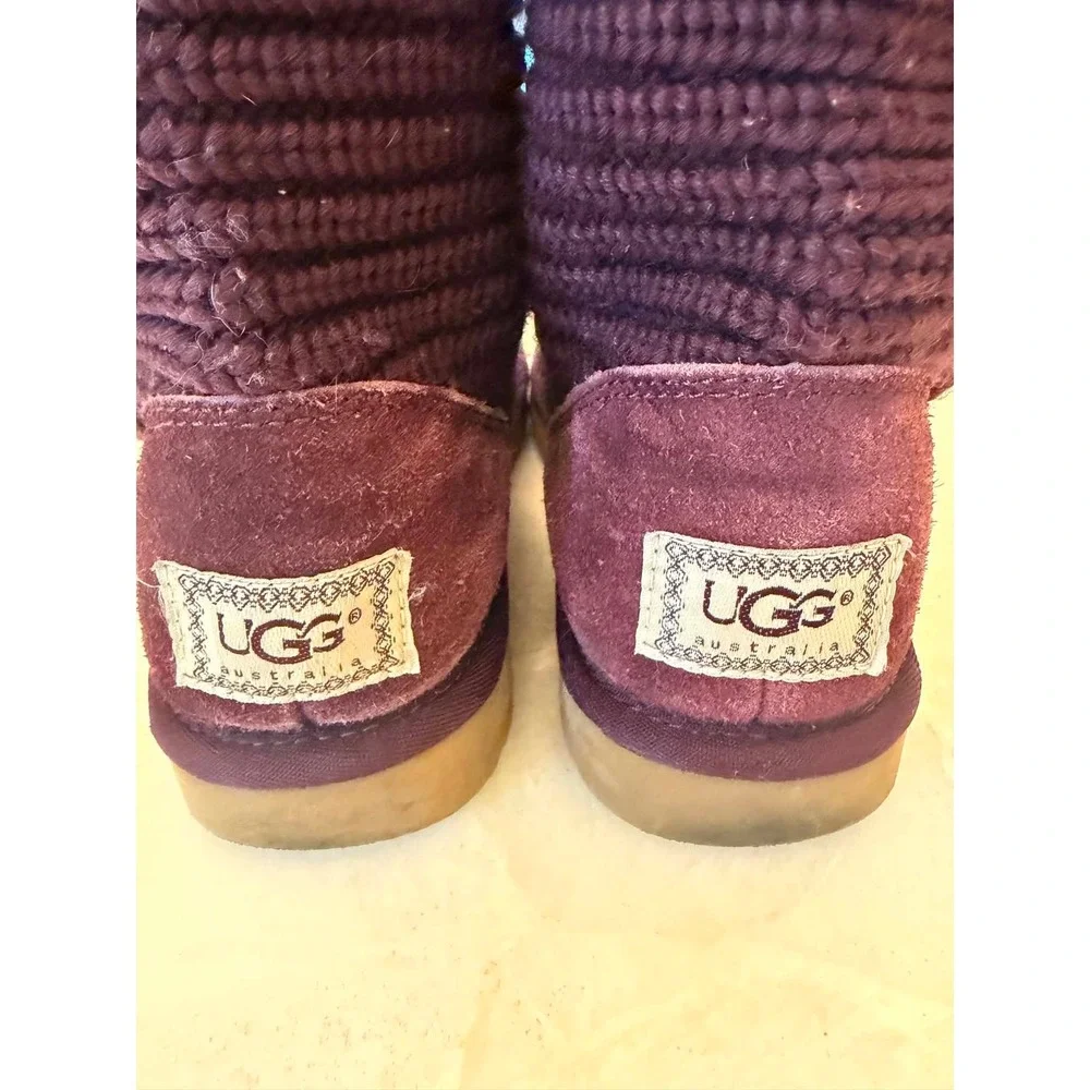UGG Australia Classic Cardy Tall Knit Boots Burgundy Plum 5819 Womens 7